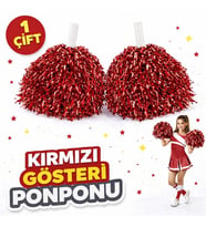 1 Çift Kırmızı Okul Gösteri Ponponları - Ekstra Dolgun