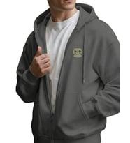 Erkek Scottish Fold Baskılı Oversize Fermuarlı Hoodie (Gri)