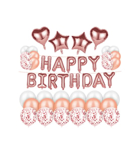 ROSE GOLD HAPPY BİRTHDAY FOLYO BALON KALPLİ YILDIZLI DOĞUM GÜNÜ PARTİ SETİ SÜSÜ
