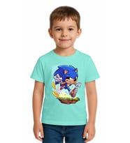 Unisex Sonic Baskılı Çocuk Tişört pamuklu penye kumaş (Mint)
