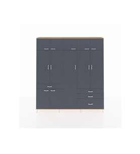 Arges Gardrop 11 Raflı 4 Çekmeceli 2 Askılı 220x30x243 Çam-Antrasit