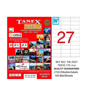 TANEX 2027 LASER ETİKET 70x32mm 27x100 2700 ADET