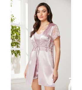 Saten Dantelli 3lü Şort  Kombi & Sabahlık Takım 2480