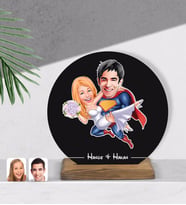 BK Gift Kişiye Özel Sevgililer Karikatürlü Yuvarlak Ahşap Biblo-92