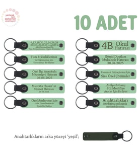 Açık Yeşil & Yeşil, Anaokulu Hatırası İçin Kişiselleştirilmiş Anahtarlık 10’lu Set, Eğitim Hediyesi