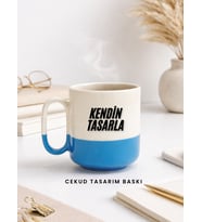 Kendin Tasarla Kupa Bardak Mavi Alt Tasarım – Kişiye Özel Baskılı Seramik Kupa (Mavi-Krem)
