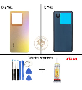 Infinix Note 30 Pro Gold Uyumlu Arka Kapak + Yapıştırıcı ve Vida Seti Arka Cam Batarya Pil Kapağı