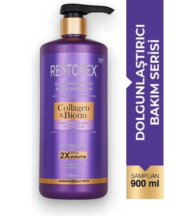 Restorex Collagen & Biotin Dolgunlaştırıcı Şampuan 900 ml – Hacim ve Güçlendirme