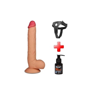27,5 cm Belden Bağlamalı Yeni Nesil Realistik Penis + Kemer + Kayganlaştırıcı Hediyeli
