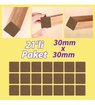 Yapışkanlı Kare Keçe Masa Sandalye Parke Zemin Ayak Koruyucu Kaydırmaz Keçesi 30x30 mm (21'Lİ PAKET) (Kahverengi)