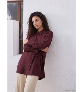 LCW Modest Bordo Modal Karışımlı Bağlamalı Kadın Gömlek Tunik