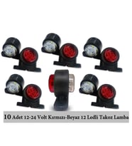 10 Adet 12 Ledli Mini Takoz Lamba 12-24 Volt Kırmızı Beyaz