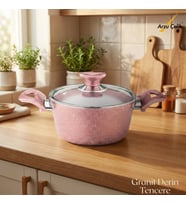 ARZU ÇELİK 20 Cm Granit Derin Tencere Cam Kapak - Pembe