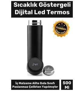 Premium Alite Gıda Sınıfı 201 Paslanmaz Çelik Kaymaz Sıcaklık Göstergeli Dijital Led Termos 500 Ml