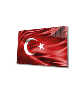 Miyrem Glasses Collection -A1^#  Kırmızı Dalgalı Türk Bayrağı Cam Tablo (Çok Renkli)