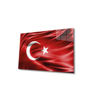 Miyrem Glasses Collection -A1^#  Kırmızı Dalgalı Türk Bayrağı Cam Tablo (Çok Renkli)