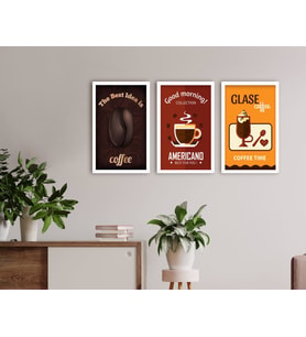 BK Home Coffee Tasarımlı Dekoratif 3’lü Ahşap Beyaz Çerçeveli Tablo-3