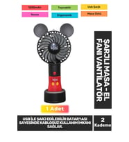 Sessiz 2 Kademeli Hafif Kablosuz 1200mAh Pervaneli Taşınabilir Usb Şarjlı Masa El Fanı Vantilatör