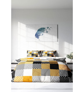 Çift Kişilik ( Lastikli Çarşaflı ) %100 Pamuk Saten Nevresim Takımı Checkers Gray
