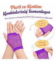 80’ler 90’lar Retro Mor File Parmaksız Kısa Eldiven 11 cm