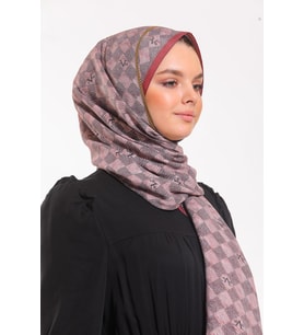 Geometrik Desen Modal Seri Şal Eşarp Askısı ile Birlikte 75x190 cm Pudra Bordo-7