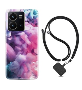 Vivo Y22 Kılıf Resimli Boyun Askılı İpli Desenli Silikon Pink Cloud 1305