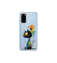Samsung Galaxy S20 ile Uyumlu Splash Kedi Tasarımlı Şeffaf Silikon Kılıf