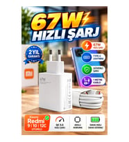 Xiaomi Redmi 9 10 12C Uyumlu 67W Hızlı Şarj Adaptörü – QC 5.0 1 m Type-C Lightning Kablolu