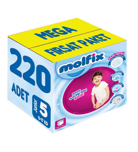 Molfix Külot Bebek Bezi Beden:5 (12-17KG) Junior 220 Adet Mega Fırsat Pk