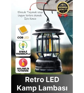 Çok Amaçlı Ayarlanabilir Şarjlı 2 Kademeli 500 Lümen Enerji Tasarruflu 3 COB Retro LED Kamp Lambası