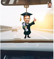 Kişiye Özel Karikatürlü Erkek Mezun Temalı Ahşap Araba Dikiz Ayna Süsü