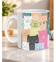Renkli Kedi Topluluğu Desenli Kedi Severlere Hediye Porselen Kupa Bardak