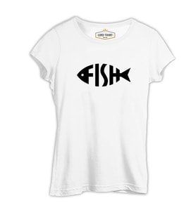 Fish with Letters Beyaz Kadın Tshirt