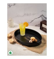 Lemna 37cm Metal Tepsi, Oval Çay Tepsisi, Sunum Tepsisi, Kahve Tepsisi (Siyah)