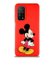 Xiaomi Mi 10T Soft Premier Kapak Mickey Mouse-D Tasarımlı Silikon Kılıf - Kırmızı (Şeffaf)