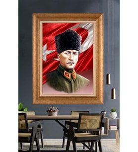 Altın Varaklı Çerçeveli Paspartulu Atatürk Tablo DC1473 (Gold)