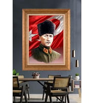 Altın Varaklı Çerçeveli Paspartulu Atatürk Tablo DC1473 (Gold)