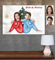 Kişiye Özel Karikatür Baskılı Ahşap Tablo Yılbaşı Sevgili-6 30x40