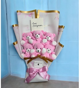 Sevgililer Günü Seni Seviyorum Yazılı Pembe Peluş Ayıcık Buketi