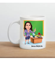 Kadın Öğretmene Karikatürlü Kupa Bardak (Beyaz)