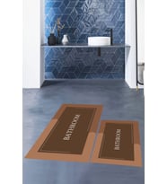 EVDEYA Baskılı Yıkanabilir Bathroom Yazılı Banyo Paspası Klozet Takımı, KLOZET-2-KAHVERENGİ, (Kahverengi)