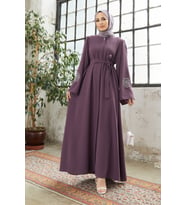 Liva Kolları Taşlı Abaya - Leylak