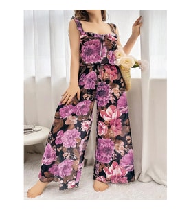 Arias Closet Özel Tasarım Büyük Beden Çiçek Desenli Bol Kesim 2li Pijama Takımı
