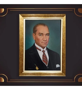 Altın Varaklı Çerçeveli Paspartulu Atatürk Tablo z5123 (Gold)