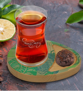 BK Gift Kişiye Özel Deniz Kabukları Tasarımlı Doğal Ahşap Tabaklı Heybeli Çay Bardağı Sunum Seti Model 1