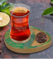 BK Gift Kişiye Özel Deniz Kabukları Tasarımlı Doğal Ahşap Tabaklı Heybeli Çay Bardağı Sunum Seti Model 1
