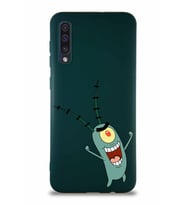 Samsung Galaxy A30S Soft Premier Kapak Plankton Tasarımlı Silikon Kılıf - Yeşil (Şeffaf)
