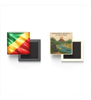Buzdolap Magnetleri - Kongo Cumhuriyeti Bayrağı ve Paper Cut Tema - 2'li Set Magneti