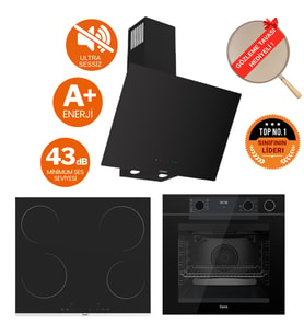 Ferre FryArt&Buharlı Gesto Sessiz Davlumbaz Elektrikli Siyah Ank. Set (D077-SA + MS261 + QEP64CS)