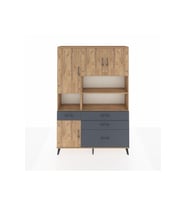 Arges Dolap 9 Raflı 4 Çekmeceli 4 Kapaklı 132x30x195 Çam-Çam/Antrasit